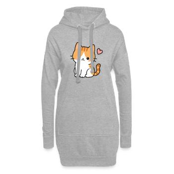 Mignon chaton Kawaii avec un cœur rose - Sweat-shirt à capuche long Femme - gris chiné - Devant