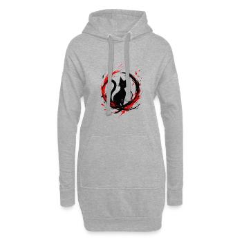 Yokai Nekomata Enso - Chat Noir Mystique Sumi-e - Sweat-shirt à capuche long Femme - gris chiné - Devant