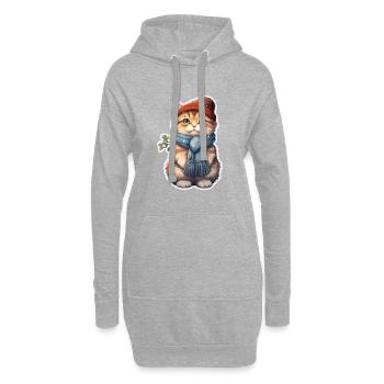 Katze im Winter mit Mütze und Schal - Hoodie-Kleid - Grau meliert - Vorne