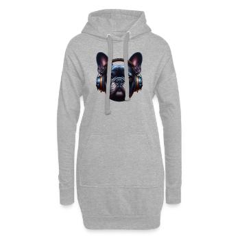 Bouledogue français avec écouteurs - Sweat-shirt à capuche long Femme - gris chiné - Devant