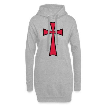 03 Templer Kreuz Mittelalter 2c - Sweat-shirt à capuche long Femme - gris chiné - Devant