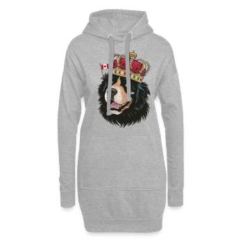 Cartoon Neufundländer, niedliches Motiv mit Krone - Hoodie-Kleid - Grau meliert - Vorne