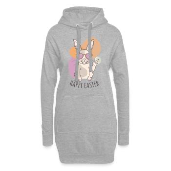 Happy Easter - Osterhase - Osterei - Geschenk - Hoodie-Kleid - Grau meliert - Vorne