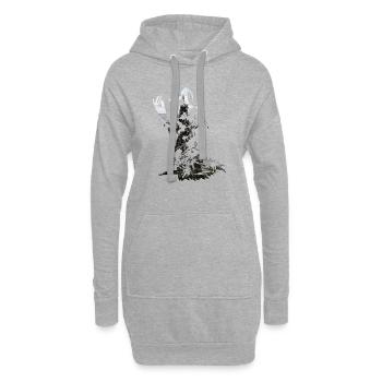 Hexe mit Besen | Grunge Silhouette - Hoodie-Kleid - Grau meliert - Vorne