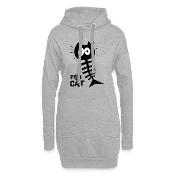 Poisson chat, humour, chat drôle - Sweat-shirt à capuche long Femme - gris chiné - Devant