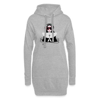 Nonne mit Sonnenbrille und Kopfhörer - Hoodie-Kleid - Grau meliert - Vorne