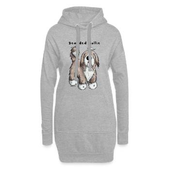 Hier ist der Bearded Collie - Hoodie-Kleid - Grau meliert - Vorne