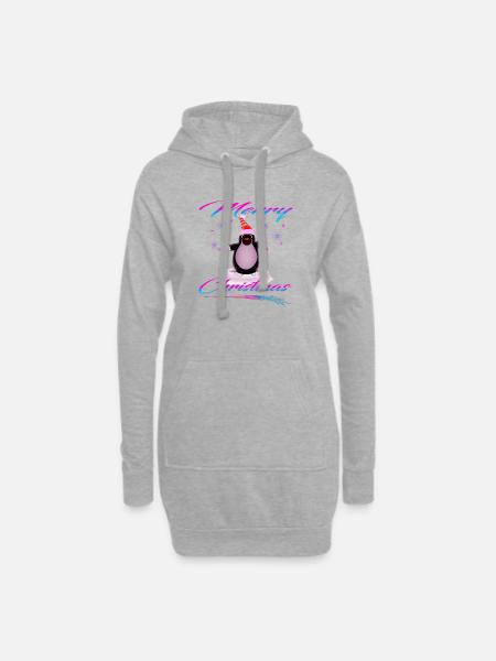 Taupe Joyeux Noël - Sweat-shirt à capuche long Femme - gris chiné