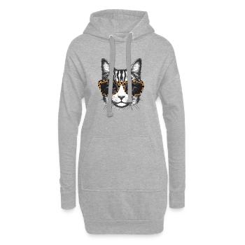 Portrait d’un chat avec des lunettes de regard léopard - Sweat-shirt à capuche long Femme - gris chiné - Devant