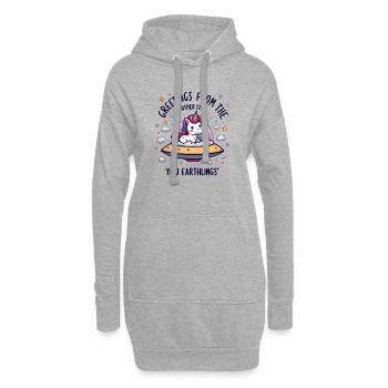 Licorne vue de l’espace - Sweat-shirt à capuche long Femme - gris chiné - Devant