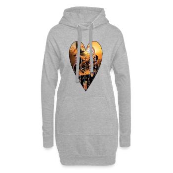 Loup sauvage et libre cœur nature - Sweat-shirt à capuche long Femme - gris chiné - Devant