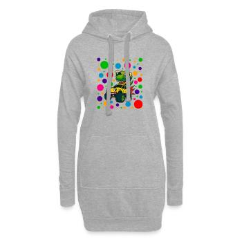 Dino-Treiber in Neon-Punkten - Hoodie-Kleid - Grau meliert - Vorne