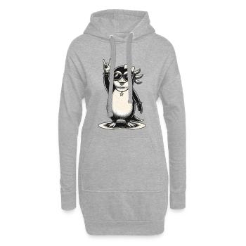Rockiger Pinguin mit Sonnenbrille - Hoodie-Kleid - Grau meliert - Vorne