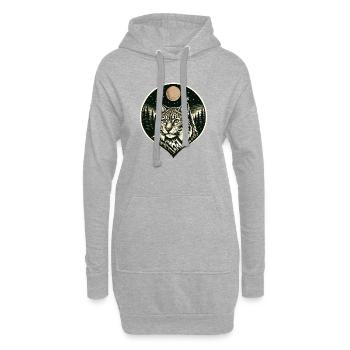 Silent Focus - Luchs im Woodcut Stil - Hoodie-Kleid - Grau meliert - Vorne