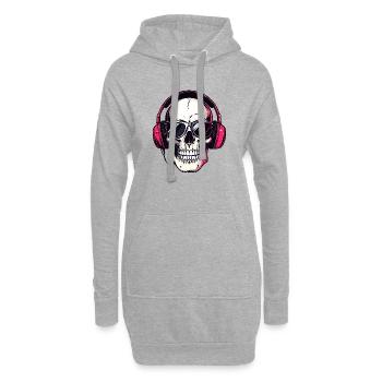 Crâne avec casque et lunettes de soleil - Sweat-shirt à capuche long Femme - gris chiné - Devant