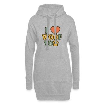 J’adore le design de cœur de patte WOOF - Sweat-shirt à capuche long Femme - gris chiné - Devant
