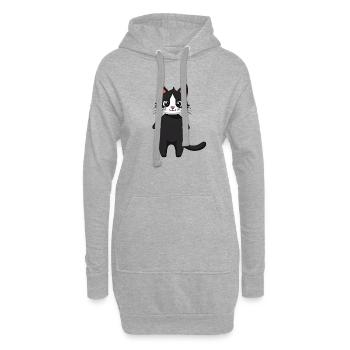 Schwarze Katze - Hoodie-Kleid - Grau meliert - Vorne