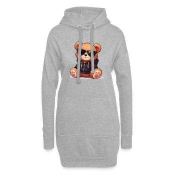 Cooler Hoodie-Teddy mit Sonnenbrille - Hoodie-Kleid - Grau meliert - Vorne