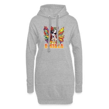 Emilia - Mädchenname - Fee  - Hoodie-Kleid - Grau meliert - Vorne