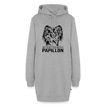 Papillon life is better Hunde Wilsigns - Hoodie-Kleid - Grau meliert - Vorne