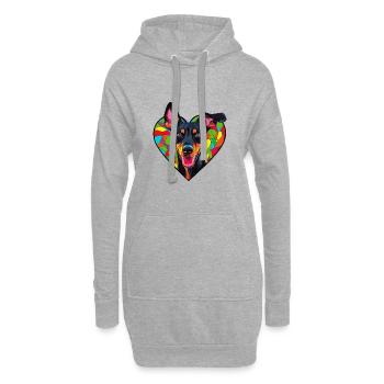Doberman Hund Herz Liebe - Hoodie-Kleid - Grau meliert - Vorne