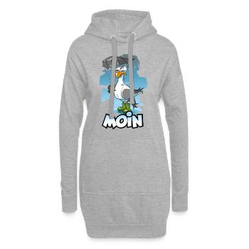 Möwe mit Regenschirm und Gummistiefel - Moin - Hoodie-Kleid - Grau meliert - Vorne