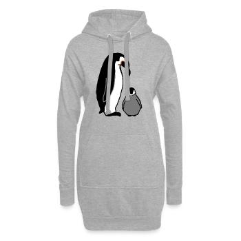 Pinguin mit Baby - Hoodie-Kleid - Grau meliert - Vorne