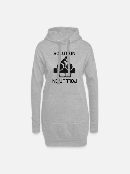 Le vélo est la solution pour les voitures POLLUTION - Sweat-shirt à capuche long Femme - gris chiné