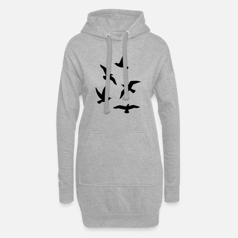 Vögel - Hoodie-Kleid - Grau meliert