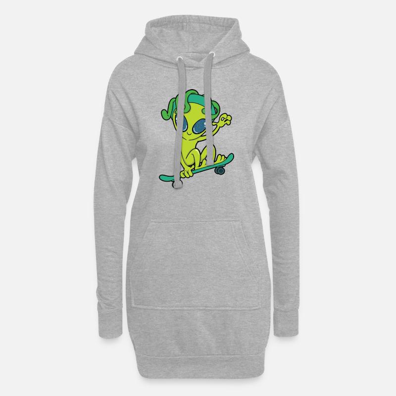 Skateboard Alien - Hoodie-Kleid - Grau meliert