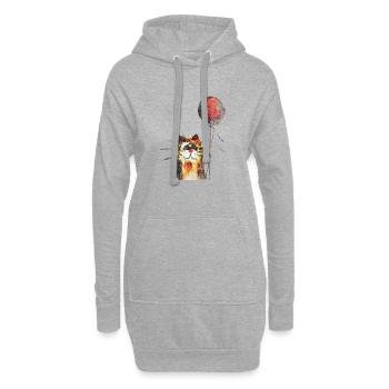 Chat mignon avec ballon - Sweat-shirt à capuche long Femme - gris chiné - Devant