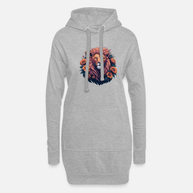 Löwe - Generative AI - Hoodie-Kleid - Grau meliert