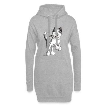 Fröhlicher Husky - Hoodie-Kleid - Grau meliert - Vorne