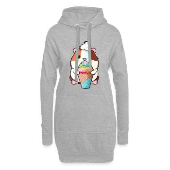 Kleiner Hamster mit buntem Eis - Hoodie-Kleid - Grau meliert - Vorne
