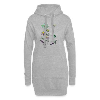 Abeilles, herbes, nature - Sweat-shirt à capuche long Femme - gris chiné - Devant