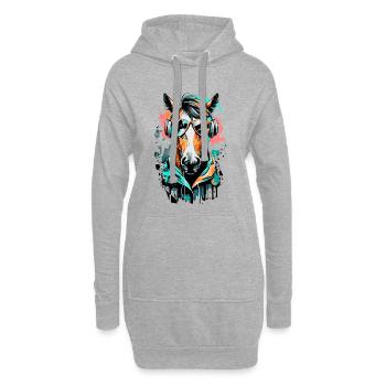 Pferd - Reitsport - Galopp Pferderasse Farbenfroh - Hoodie-Kleid - Grau meliert - Vorne