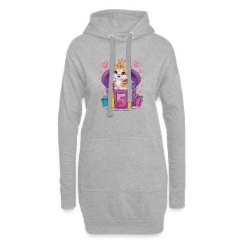 Chat mignon - 5e anniversaire - 5 ans - Sweat-shirt à capuche long Femme - gris chiné - Devant