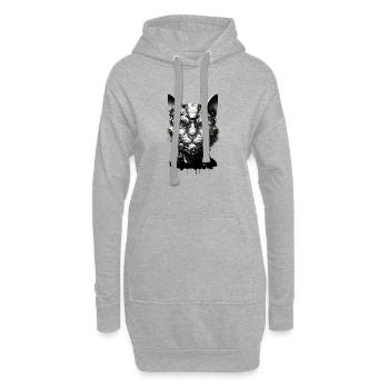 Katzenkopf gestaltet als Roboter im Retro-Look - Hoodie-Kleid - Grau meliert - Vorne
