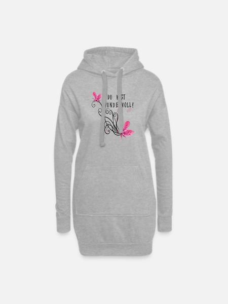 Du bist wundervoll, Blumenranke - Hoodie-Kleid - Grau meliert