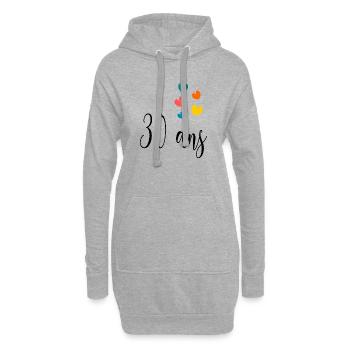 30. 30 ANS. 30e ANNIVERSAIRE. ANNIVERSAIRE 30 ANS. - Sweat-shirt à capuche long Femme - gris chiné - Devant