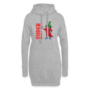 Pepper Hero: Verspieltes Chili-Maskottchen - Hoodie-Kleid - Grau meliert - Vorne