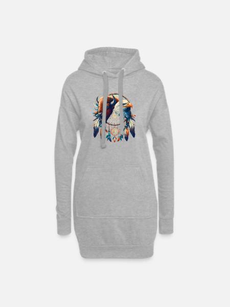 Falcon and Ethereal Buffalo Mandala - Hoodie Dress - heather grey