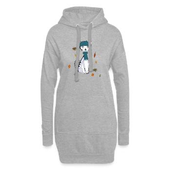Chat en automne avec un bonnet en laine - Sweat-shirt à capuche long Femme - gris chiné - Devant