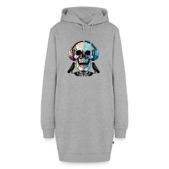Totenschädel im Kopfhörer – Dunkle musikalische Schwingungen - Hoodie-Kleid - Grau meliert - Vorne