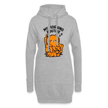 Routine matinale chat - Sweat-shirt à capuche long Femme - gris chiné - Devant