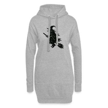 Halloween-Hexe auf Besen Silhouette - Hoodie-Kleid - Grau meliert - Vorne