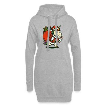 Starker Weihnachtsmann-Einhorn mit Geschenktüte - Hoodie-Kleid - Grau meliert - Vorne