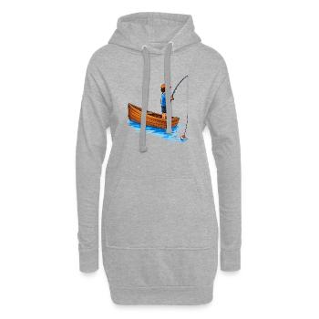 Illustration de garçon pêchant en bateau - Sweat-shirt à capuche long Femme - gris chiné - Devant
