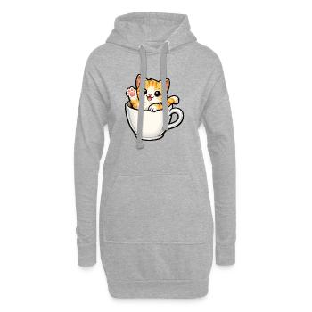 Un chaton dans un gobelet - Sweat-shirt à capuche long Femme - gris chiné - Devant