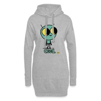Kosmisch niedlicher Alien mit großen Augen - Hoodie-Kleid - Grau meliert - Vorne